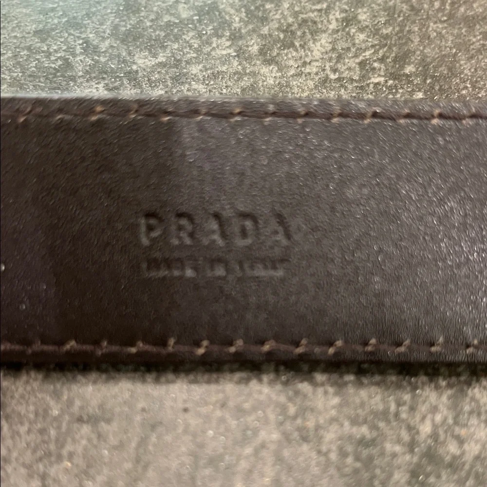 Prada Dark Brown Leather Belt with Silver-Tone Buckle - Picture 2 of 4